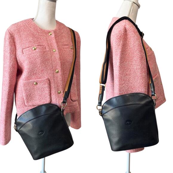 Longchamp Vintage Le Foulonné Black Leather Crossbody Bag Y2K 2000s Era France - Picture 6 of 10